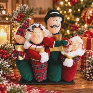 Pacific Rim Vintage 4 Figures Singing Carols Plush 15"x4"x18" Handmade VG
